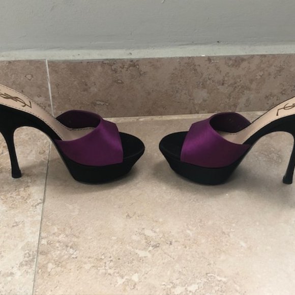 YSL Lola Satin Evening Sandals Mules/Slides - Picture 5 of 7